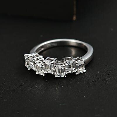 Moissanite 1.50 ctw Art Deco Ring in Rhodium Over Sterling Silver (Size 10.0)