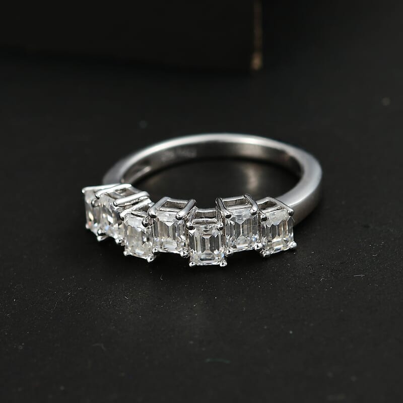 Moissanite 1.50 ctw Art Deco Ring in Rhodium Over Sterling Silver (Size 10.0)