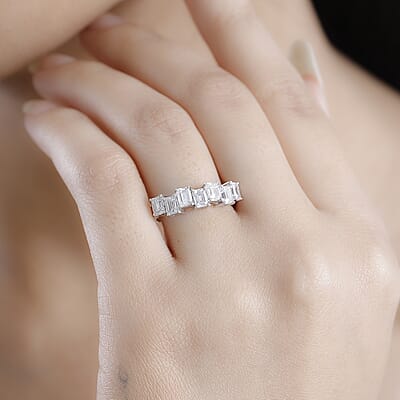 Moissanite 1.50 ctw Art Deco Ring in Rhodium Over Sterling Silver (Size 10.0)