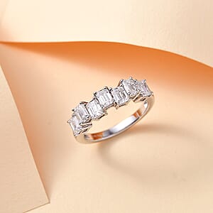 Moissanite 1.50 ctw Art Deco Ring in Rhodium Over Sterling Silver (Size 5.0)