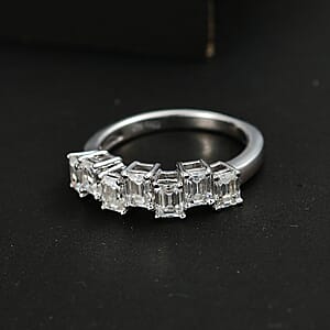 Moissanite 1.50 ctw Art Deco Ring in Rhodium Over Sterling Silver (Size 5.0)