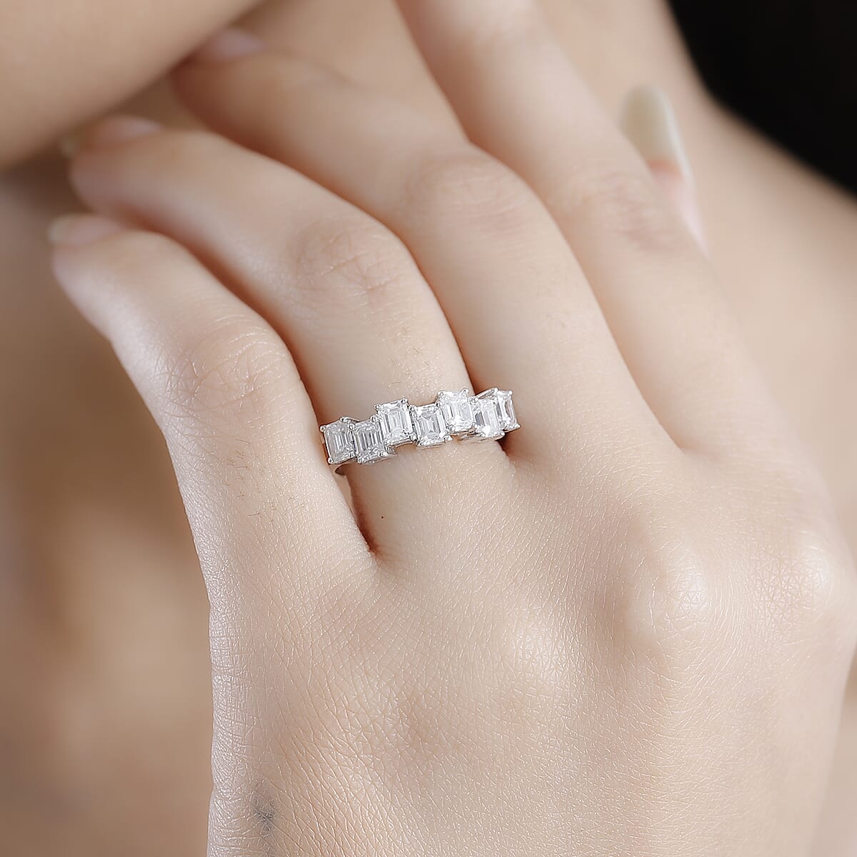 Moissanite 1.50 ctw Art Deco Ring in Rhodium Over Sterling Silver (Size 6.0) image number 3