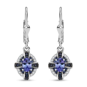 Tanzanite and Multi Genstone 1.40 ctw Starlight Halo Earrings in Rhodium Over Sterling Silver