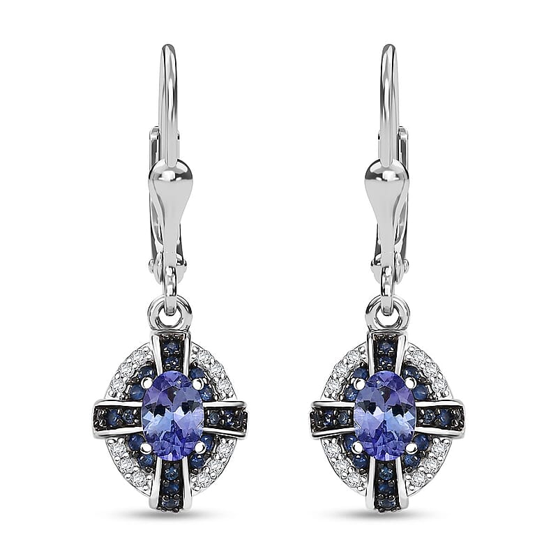 D'Joy Tanzanite and Multi Genstone 1.40 ctw Starlight Halo Earrings in Rhodium Over Sterling Silver