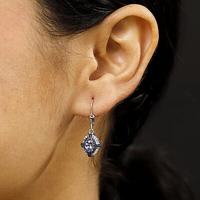 D'Joy Tanzanite and Multi Genstone 1.40 ctw Starlight Halo Earrings in Rhodium Over Sterling Silver