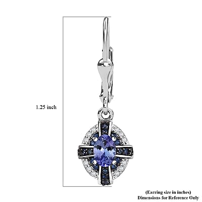 D'Joy Tanzanite and Multi Genstone 1.40 ctw Starlight Halo Earrings in Rhodium Over Sterling Silver
