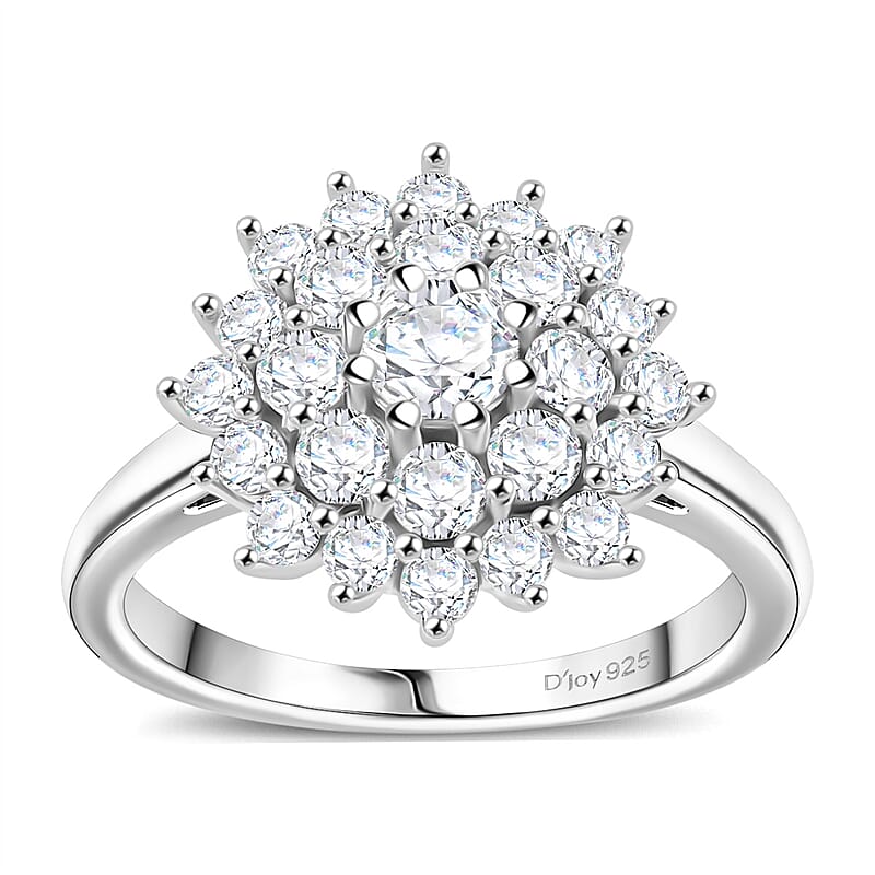 Moissanite 1.20 ctw Flower Ring in Rhodium Over Sterling Silver (Size 10.0)
