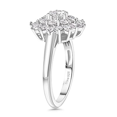 Moissanite 1.20 ctw Flower Ring in Rhodium Over Sterling Silver (Size 10.0)