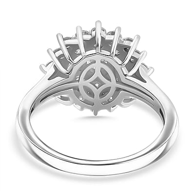 Moissanite 1.20 ctw Flower Ring in Rhodium Over Sterling Silver (Size 10.0)