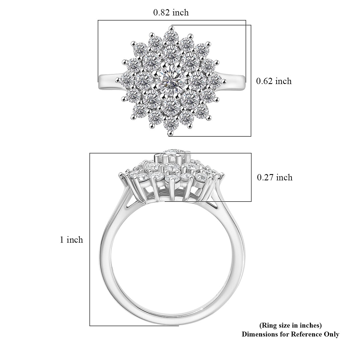 Moissanite 1.20 ctw Flower Ring in Rhodium Over Sterling Silver (Size 10.0)