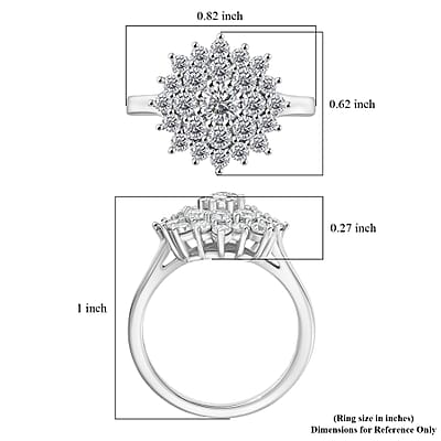 Moissanite 1.20 ctw Flower Ring in Rhodium Over Sterling Silver (Size 10.0)