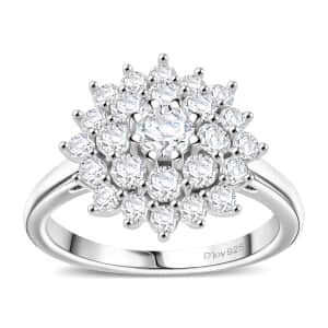 Moissanite 1.20 ctw Flower Ring in Rhodium Over Sterling Silver (Size 5.0)