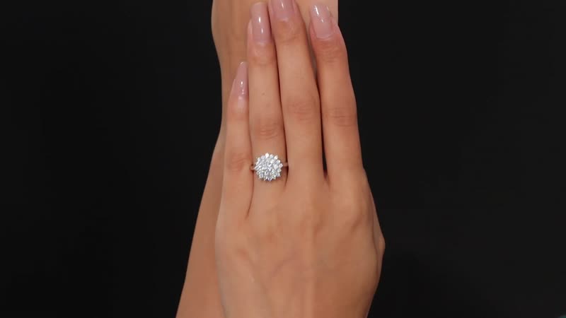 Moissanite (Rnd 8mm) Flower Ring in Rhodium Over Sterling Silver (Size 10.0) 1.20 ctw