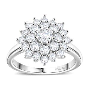 Moissanite 1.20 ctw Flower Ring in Rhodium Over Sterling Silver (Size 6.0)