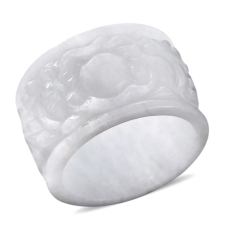 Natural Jade 32.00 ctw Carved Dragon Band Ring (Size 10.0)