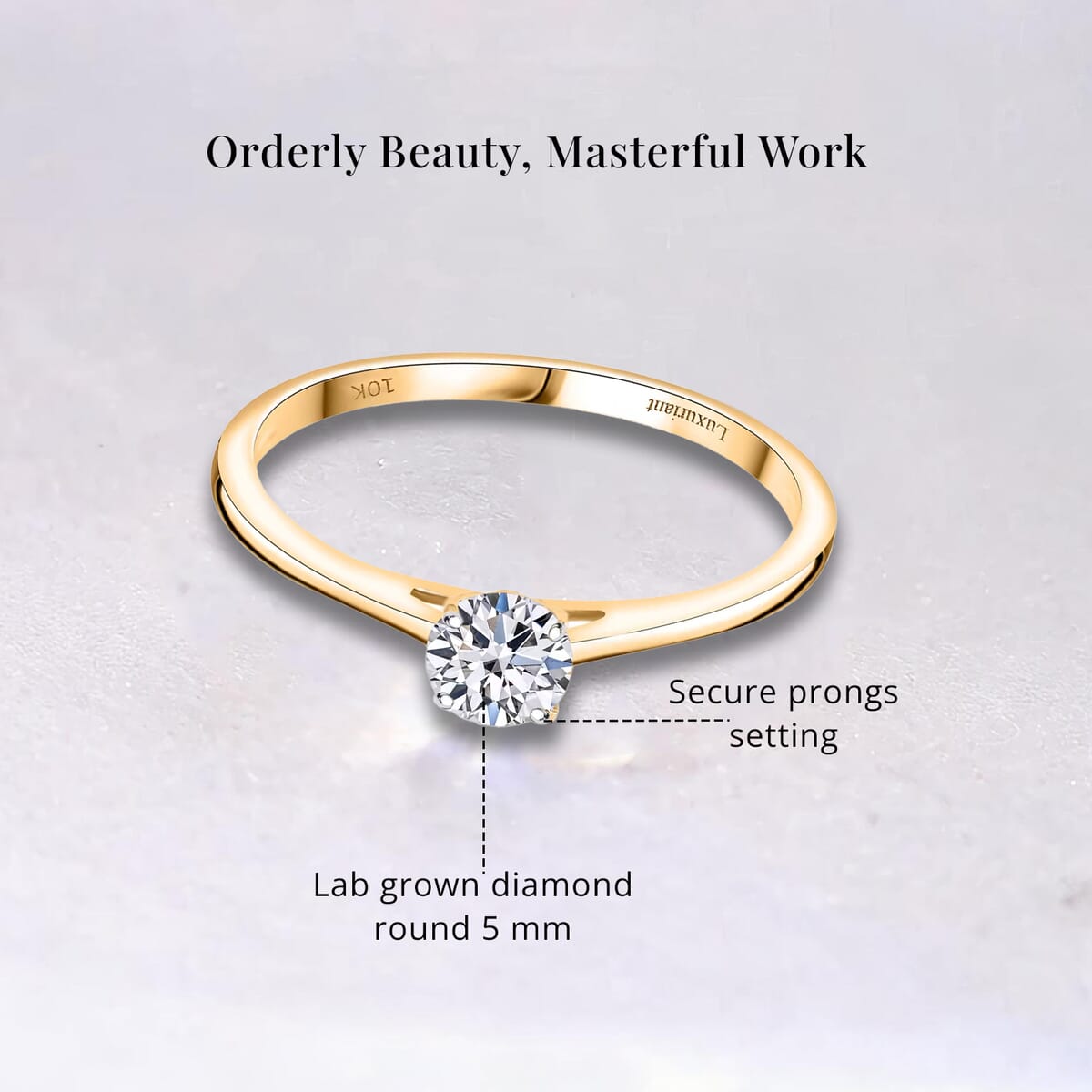 Luxuriant Lab Grown Diamond E-F VS 0.50 ctw Solitaire Ring in 10K Yellow Gold (Size 7.0) image number 5