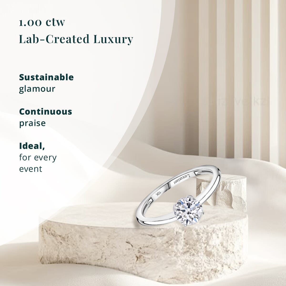 IGI Certified 10K White Gold Luxuriant Lab Grown Diamond (Rnd 6.6mm) (E-F, VS) Solitaire Ring (Size 7.5) 1.00 ctw image number 2