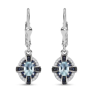 Mangoro Aquamarine and Multi Gemstone 1.35 ctw Starlight Halo Earrings in Rhodium Over Sterling Silver