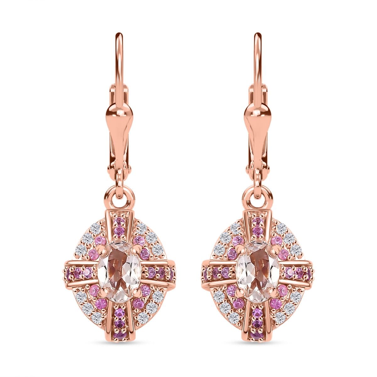 Premium Marropino Morganite and Multi Gemstone 1.50 ctw Starlight Halo Earrings in 18K Vermeil Rose Gold Over Sterling Silver image number 0