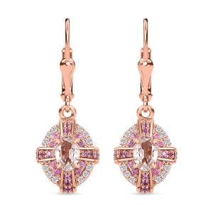 Premium Marropino Morganite and Multi Gemstone 1.50 ctw Starlight Halo Earrings in 18K Vermeil Rose Gold Over Sterling Silver