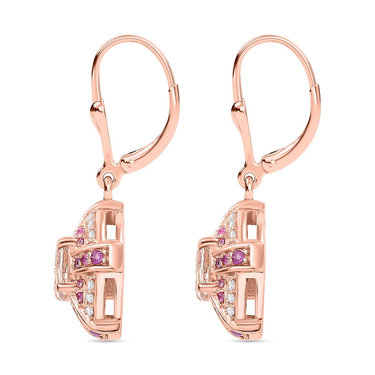 Premium Marropino Morganite and Multi Gemstone 1.50 ctw Starlight Halo Earrings in 18K Vermeil Rose Gold Over Sterling Silver image number 3