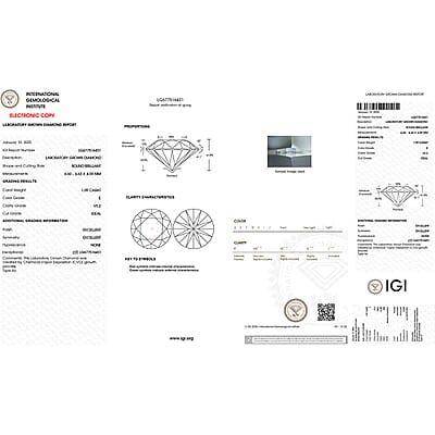 IGI Certified Luxuriant Lab Grown Diamond (Round) (E-F, VS) 1.00 ctw