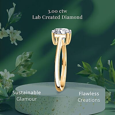 IGI Certified Luxuriant Lab Grown Diamond E-F VS 3.00 ctw Solitaire Ring in 10K Yellow Gold (Size 6.0)