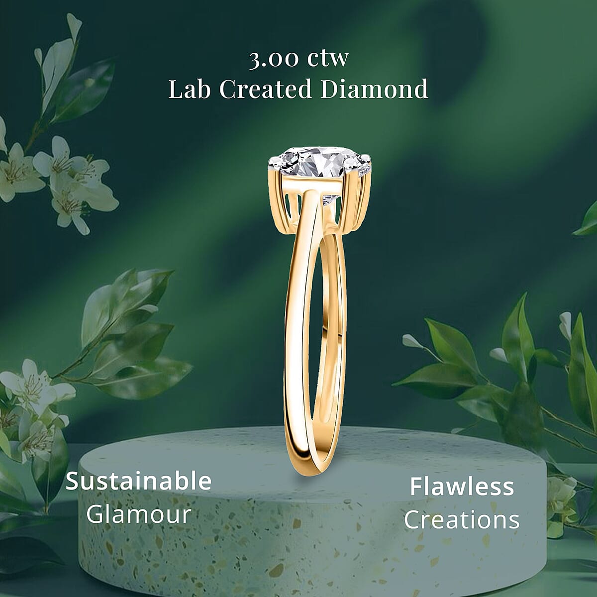 IGI Certified 10K Yellow Gold Luxuriant Lab Grown Diamond (E-F, VS) Solitaire Ring (Size 7.5) 3.00 ctw image number 4