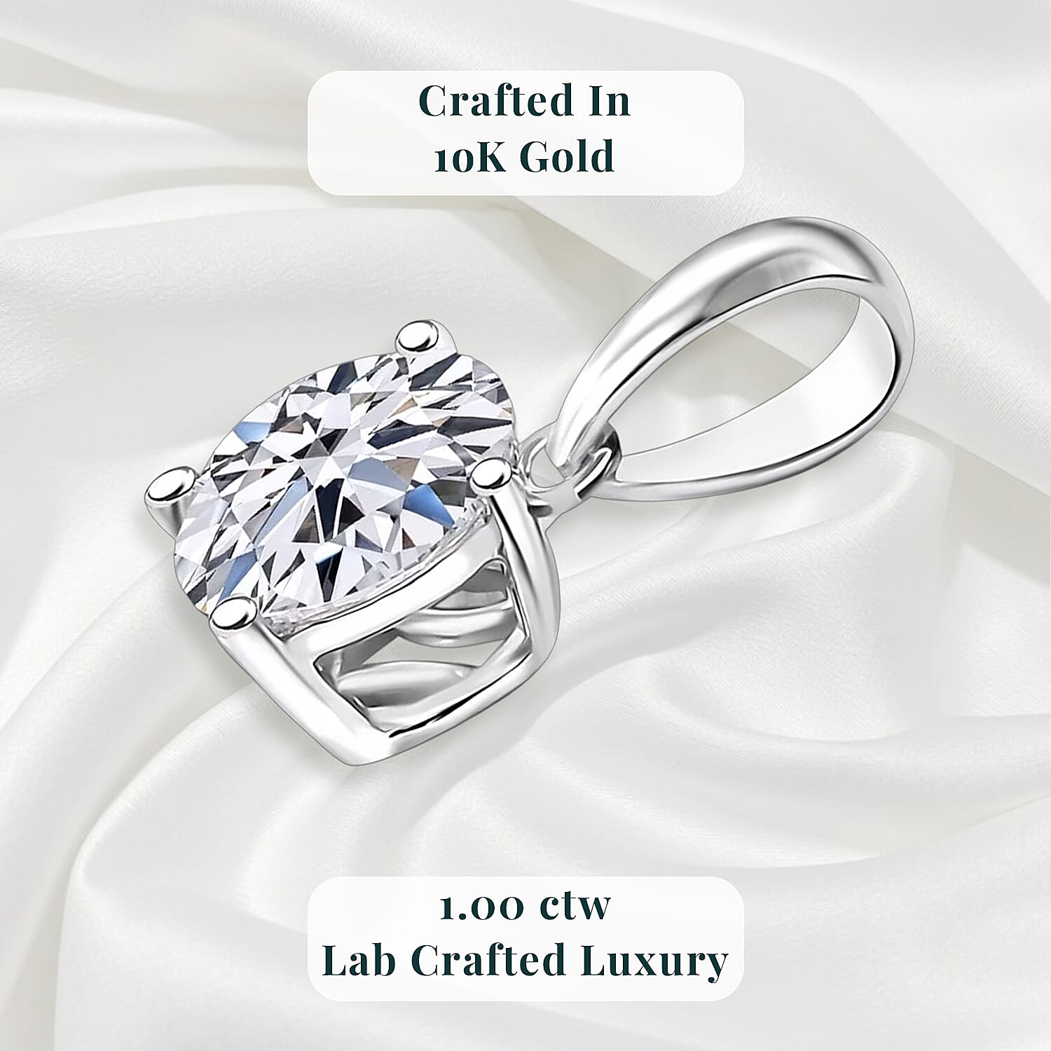 IGI Certified 10K White Gold Luxuriant Lab Grown Diamond (E-F, VS) Solitaire Pendant (Del. in 10-15 Days) 1.00 ctw