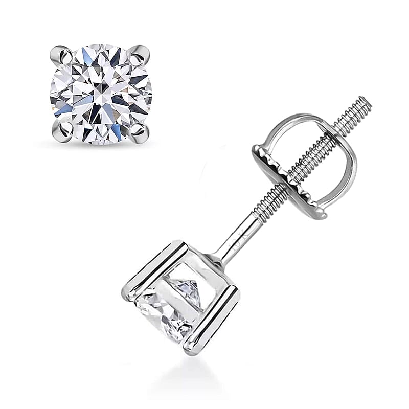 IGI Certified Luxuriant Lab Grown Diamond E-F VS 0.50 ctw Solitaire Stud Earrings in 10K White Gold