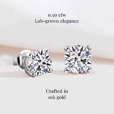 IGI Certified Luxuriant Lab Grown Diamond E-F VS 0.50 ctw Solitaire Stud Earrings in 10K White Gold