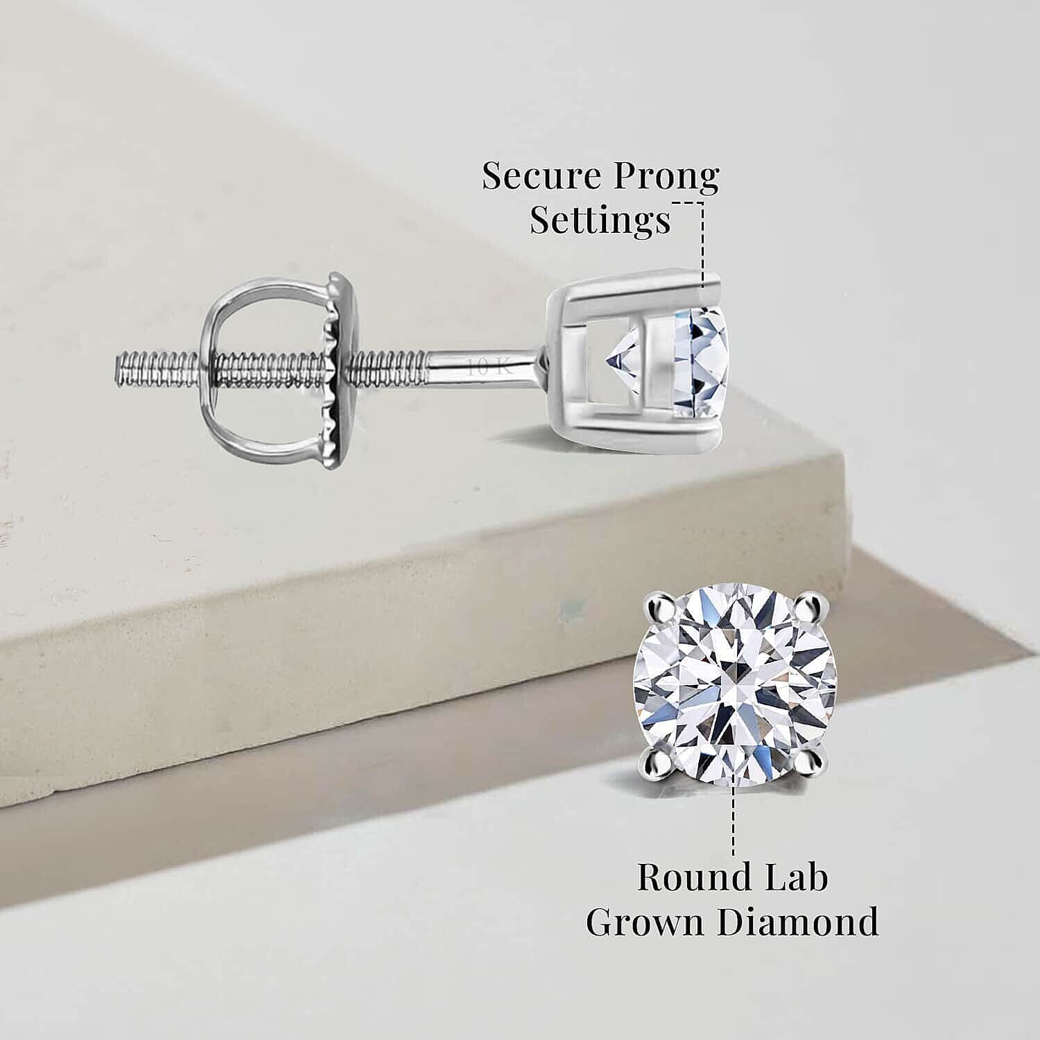 IGI Certified Luxuriant Lab Grown Diamond E-F VS 0.50 ctw Solitaire Stud Earrings in 10K White Gold