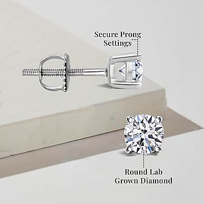 IGI Certified Luxuriant Lab Grown Diamond E-F VS 0.50 ctw Solitaire Stud Earrings in 10K White Gold