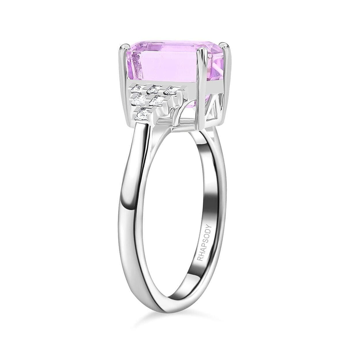 Certified & Appraised Rhapsody 950 Platinum AAAA Patroke Kunzite, Diamond (E-F, VS) (0.30 cts) Ring (Size 6.5) (6.60 g) 4.85 ctw image number 3