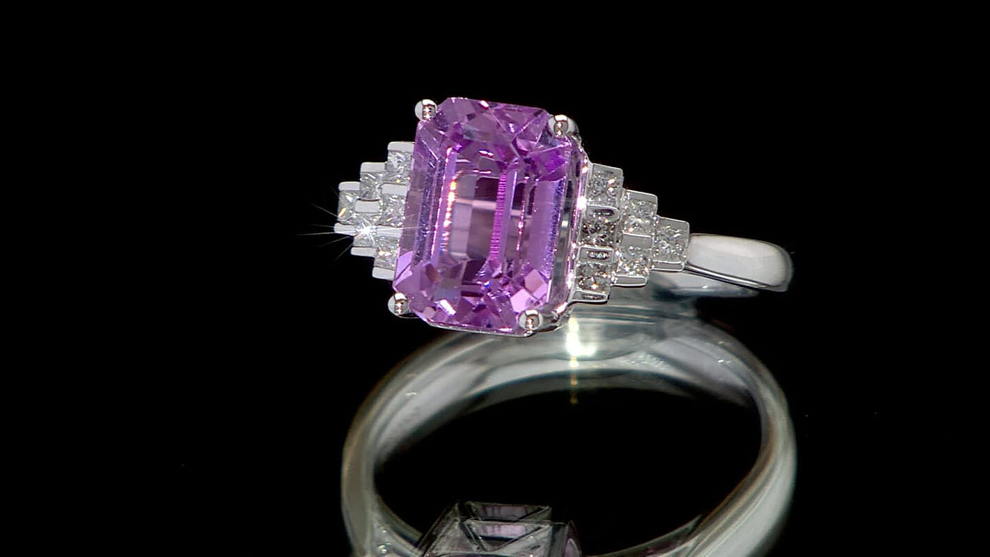 Certified & Appraised Rhapsody AAAA Patroke Kunzite and E-F VS Diamond 4.85 ctw Ring in 950 Platinum (Size 10.0) 6.60 Grams