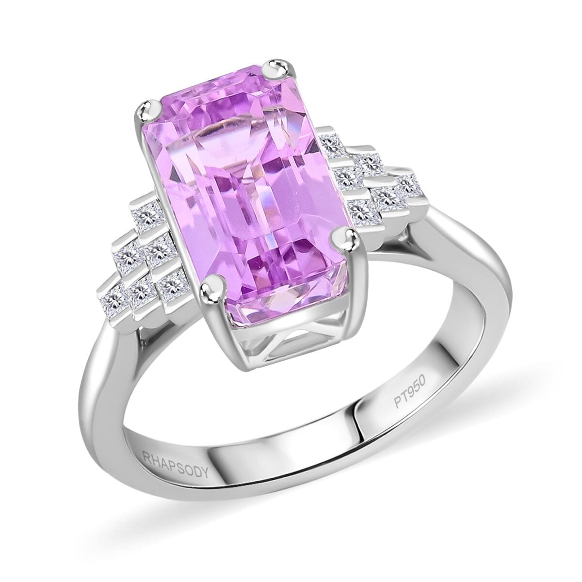 Certified & Appraised Rhapsody AAAA Patroke Kunzite and E-F VS Diamond 4.85 ctw Ring in 950 Platinum (Size 9.0) 6.60 Grams image number 0