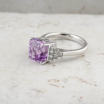 Certified & Appraised Rhapsody AAAA Asscher Cut Patroke Kunzite and E-F VS Diamond 5.00 ctw Ring in 950 Platinum (Size 10.0) 6.30 Grams