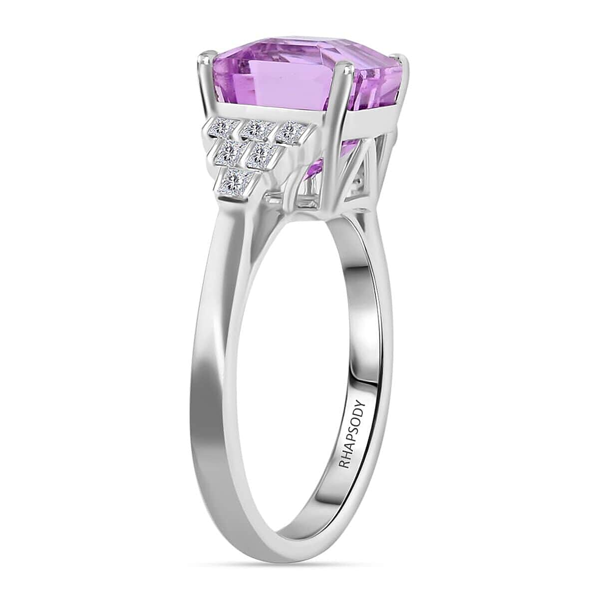 Certified & Appraised Rhapsody AAAA Asscher Cut Patroke Kunzite and E-F VS Diamond 5.00 ctw Ring in 950 Platinum (Size 10.0) 6.30 Grams