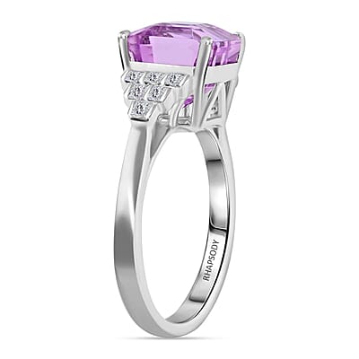 Certified & Appraised Rhapsody AAAA Asscher Cut Patroke Kunzite and E-F VS Diamond 5.00 ctw Ring in 950 Platinum (Size 10.0) 6.30 Grams