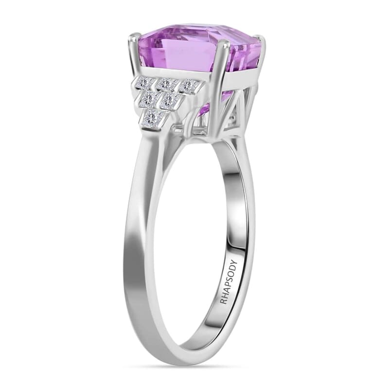 Certified & Appraised Rhapsody AAAA Asscher Cut Patroke Kunzite and E-F VS Diamond 5.00 ctw Ring in 950 Platinum (Size 10.0) 6.30 Grams