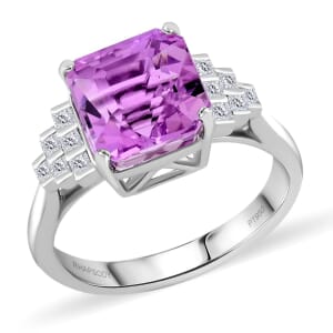 Certified & Appraised Rhapsody AAAA Asscher Cut Patroke Kunzite and E-F VS Diamond 5.00 ctw Ring in 950 Platinum (Size 8.0) 6.30 Grams