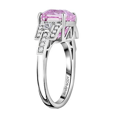 Certified & Appraised Rhapsody AAAA Asscher Cut Patroke Kunzite and E-F VS Diamond 6.15 ctw Ring in 950 Platinum (Size 8.0) 8.16 Grams
