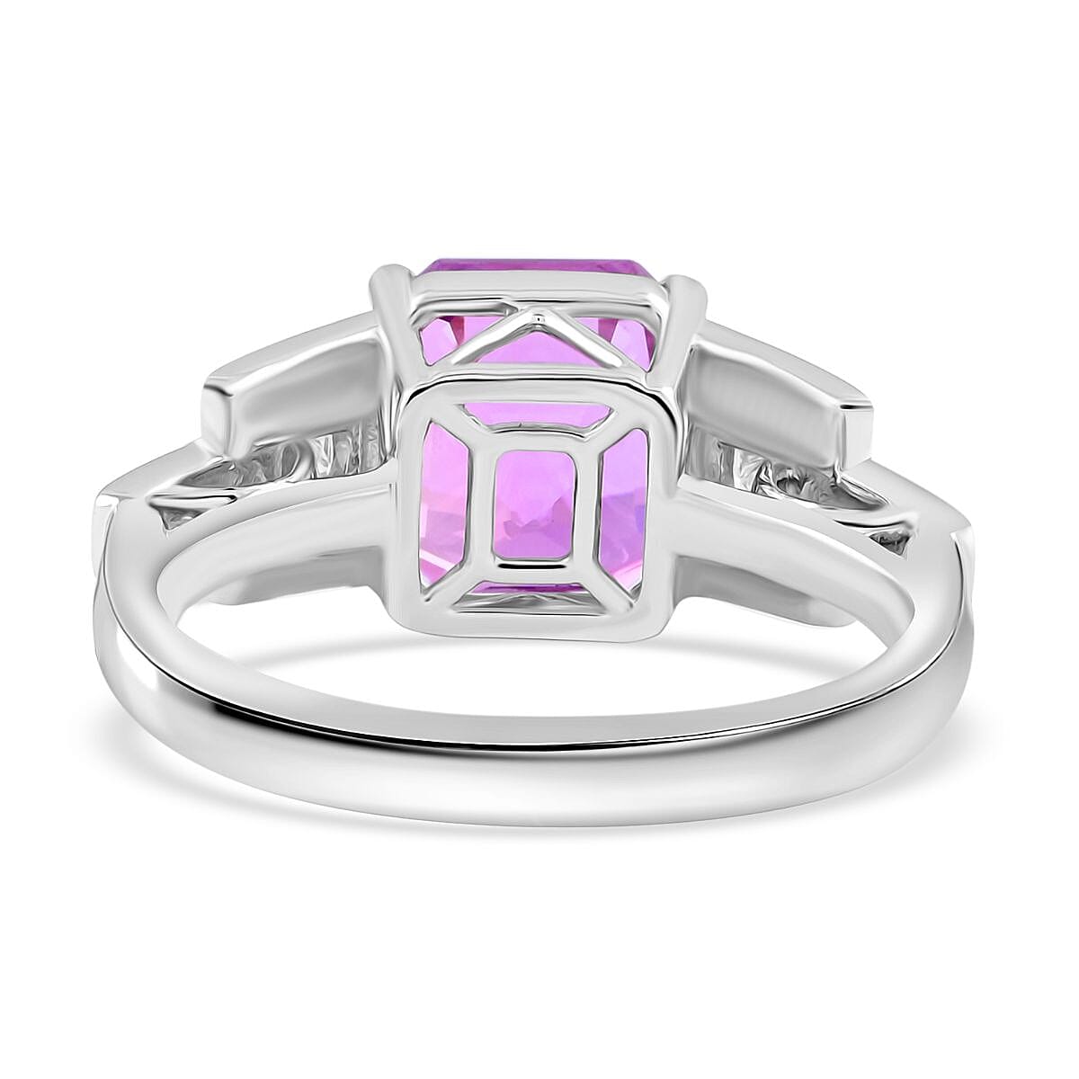 Certified & Appraised Rhapsody AAAA Asscher Cut Patroke Kunzite and E-F VS Diamond 6.15 ctw Ring in 950 Platinum (Size 8.0) 8.16 Grams