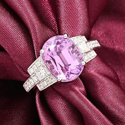 Certified & Appraised Rhapsody AAAA Patroke Kunzite and E-F VS Diamond 6.15 ctw Ring in 950 Platinum (Size 10.0) 8.25 Grams