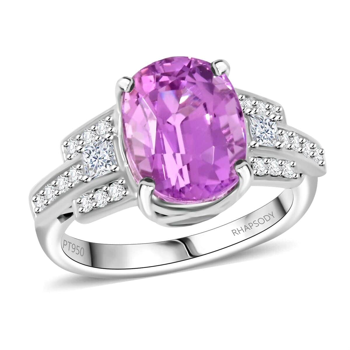 Certified & Appraised Rhapsody AAAA Patroke Kunzite and E-F VS Diamond 6.15 ctw Ring in 950 Platinum (Size 6.0) 8.25 Grams image number 0