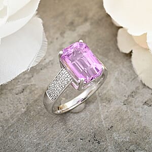 Certified & Appraised Rhapsody 950 Platinum AAAA Patroke Kunzite, Diamond (E-F, VS) (0.31 cts) Ring (Size 9.0) (8.20 g) 6.75 ctw