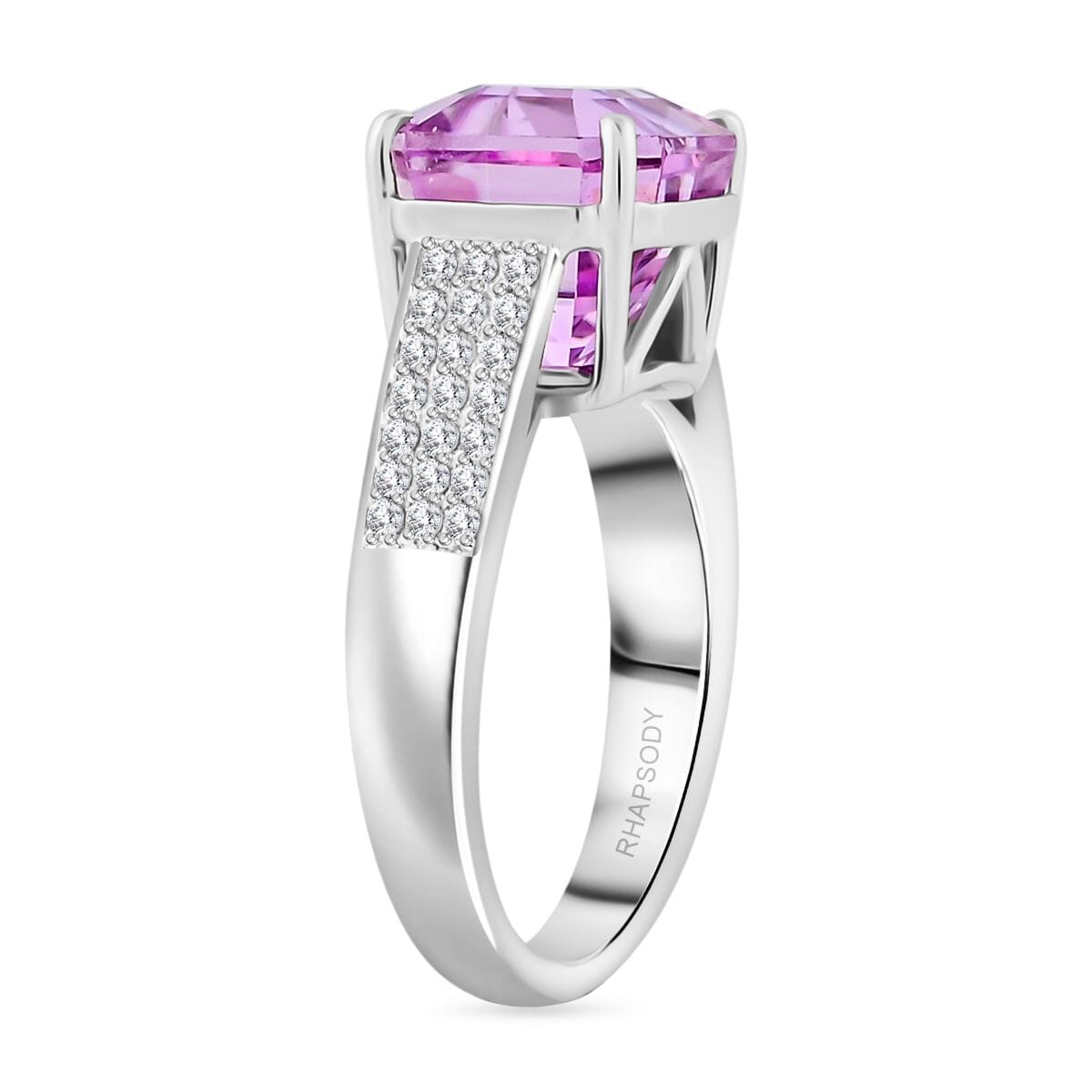 Certified & Appraised Rhapsody AAAA Patroke Kunzite and E-F VS Diamond 6.70 ctw Ring in 950 Platinum (Size 8.0) 8 Grams image number 3