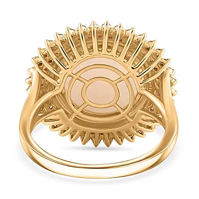 Certified & Appraised Luxoro AAA Ethiopian Welo Opal, Padparadscha Sapphire and G-H I2 Diamond 6.25 ctw Ring in 14K Yellow Gold (Size 10.0) 6.54 Grams