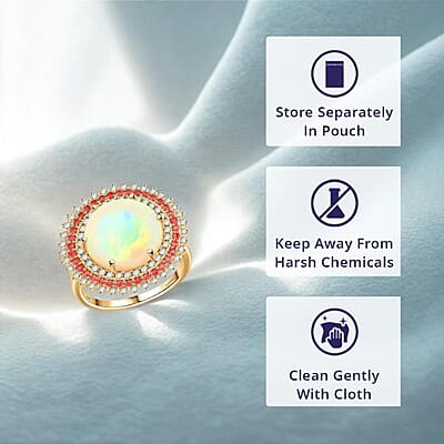Certified & Appraised Luxoro 14K Yellow Gold AAA Ethiopian Welo Opal, Padparadscha Sapphire and Diamond (G-H, I2) (0.56 cts) Ring (Size 12.0) (6.54 g) 6.25 ctw