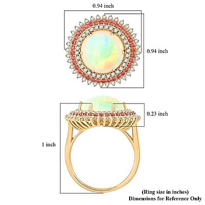Certified & Appraised Luxoro 14K Yellow Gold AAA Ethiopian Welo Opal, Padparadscha Sapphire and Diamond (G-H, I2) (0.56 cts) Ring (Size 12.0) (6.54 g) 6.25 ctw